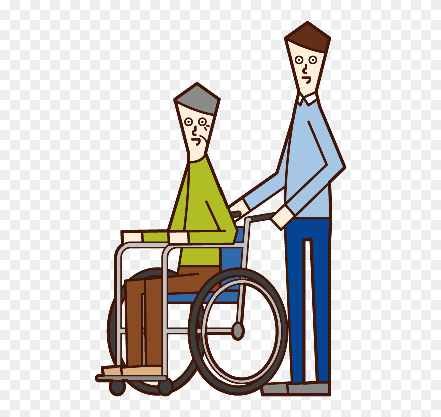 Illustration Of A Home Helper Pushing A Wheelchair - Woman Clipart