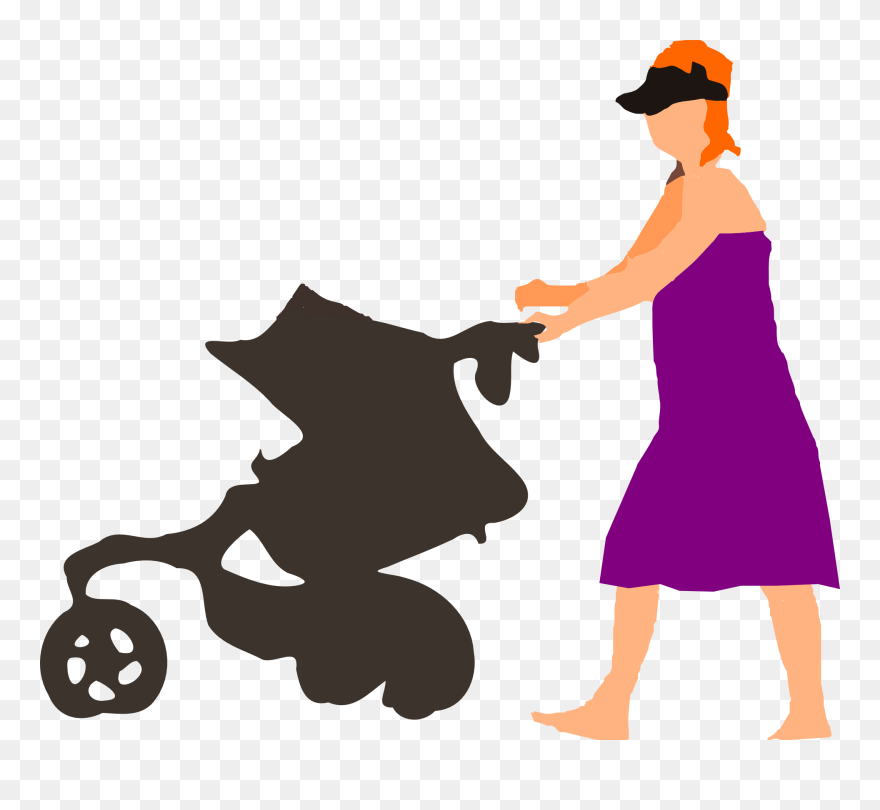 Mother Baby Pram Walking Clipart - Png Download
