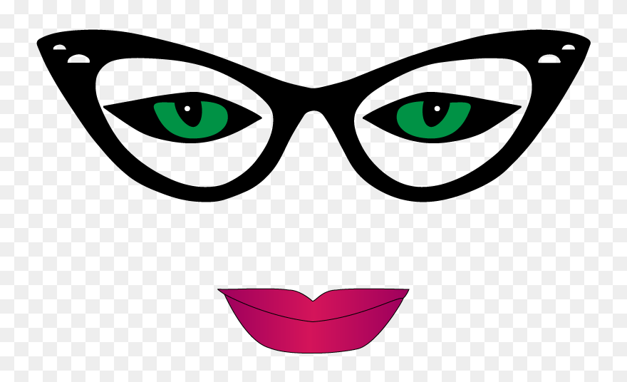 Cat Eyes With Lashes Clipart Black And White Faces - Eyes With Glasses Clipart - Png Download