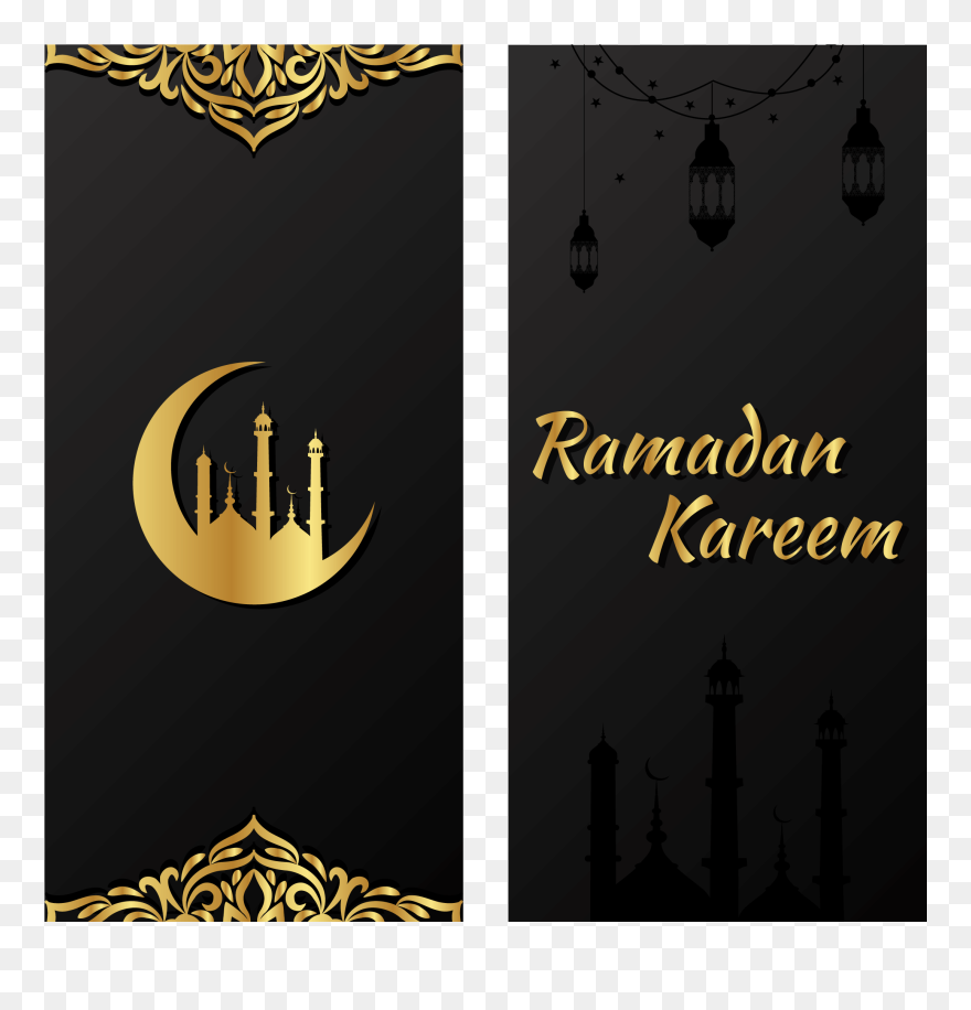Ramadan Kareem Gold And Black Banner Set Vector - Greeting Card Clipart