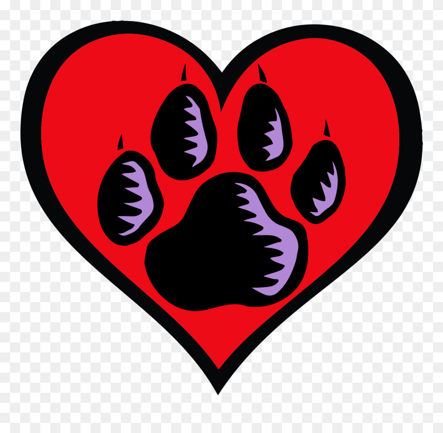 Paw & Heart - Purple Heart White Background Clipart