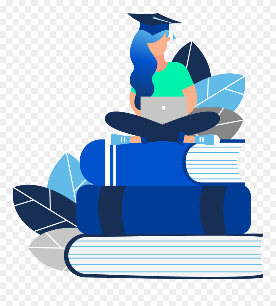 Female Law Student Sitting Atop Stack Of Books With - Cartoon Clipart