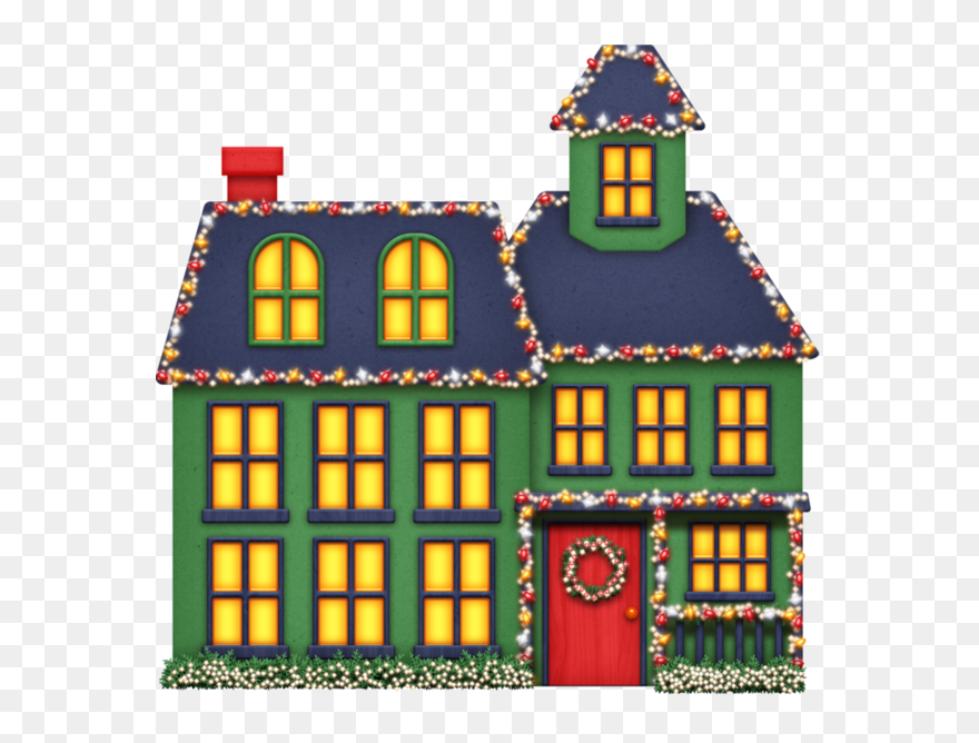 Christmas Lights Cartoon Clipart - House With Christmas Lights Clipart - Png Download
