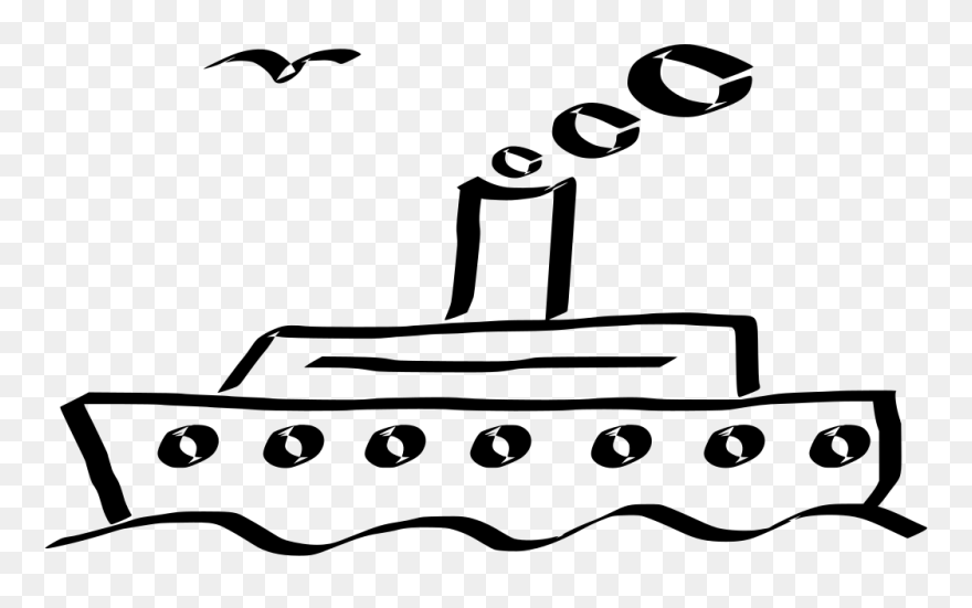 Black And White Outline Cruise Ship Clip Art - Png Download