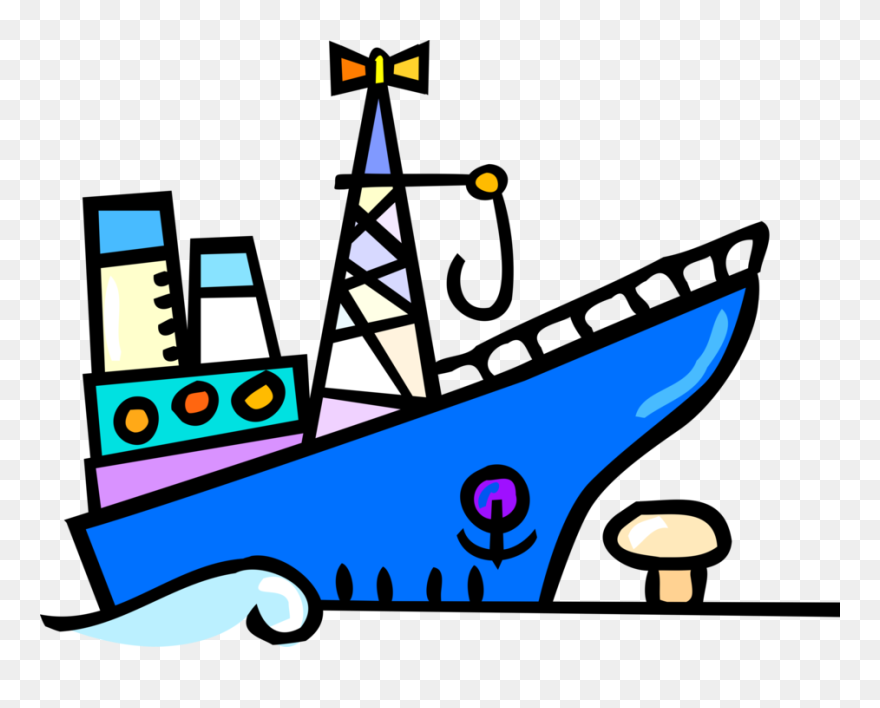 Vector Illustration Of Cargo Ship Or Freighter Ship Clipart