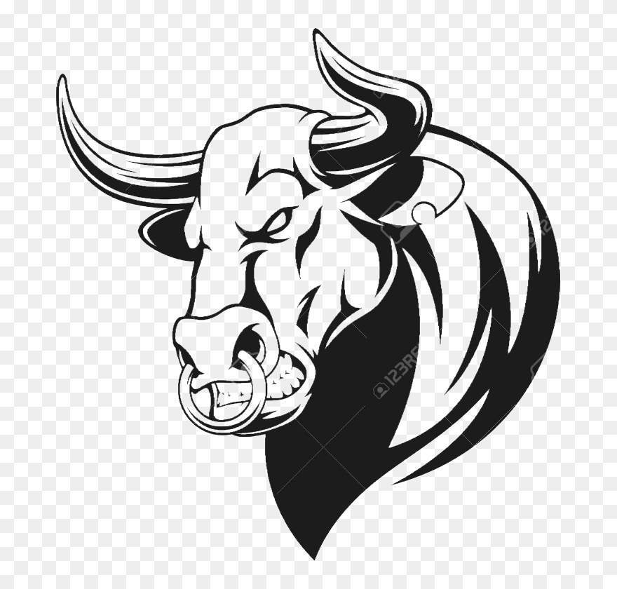 Transparent Ox Clipart Black And White - Art Black And White Bull - Png Download