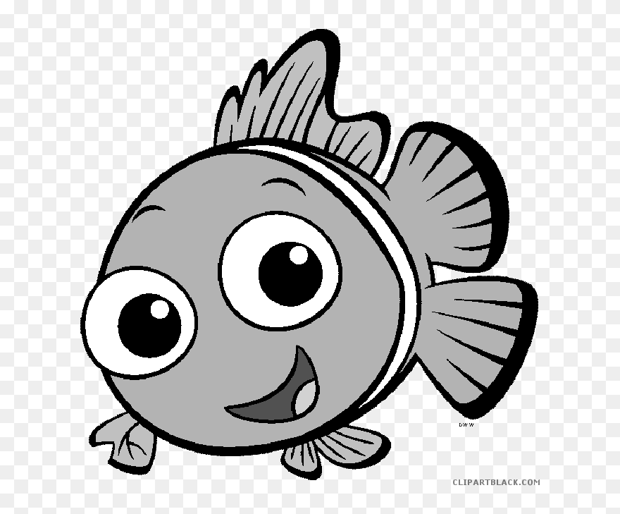 Cute Fish Clipart - Nemo Black And White - Png Download