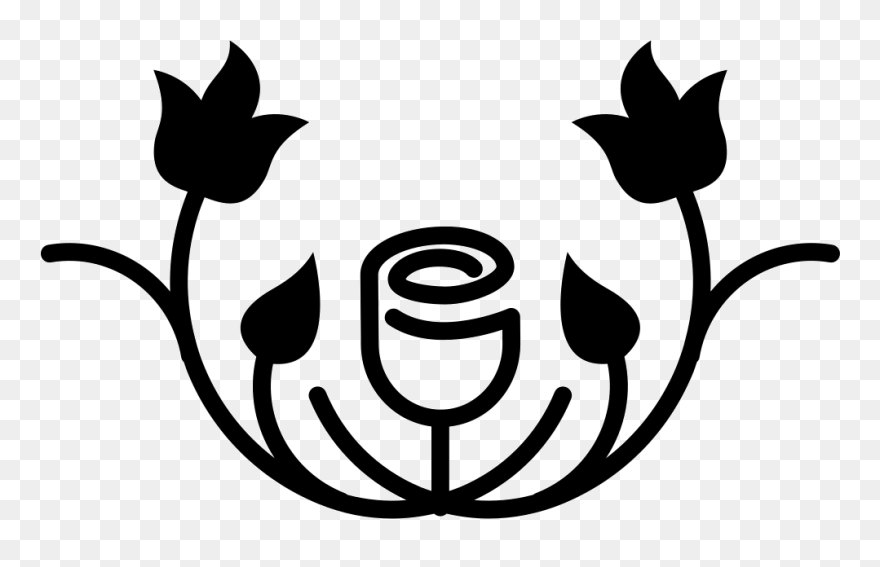 Rose Outline Variant With Leaves Silhouette And Vines - Flower Outline Png Clipart