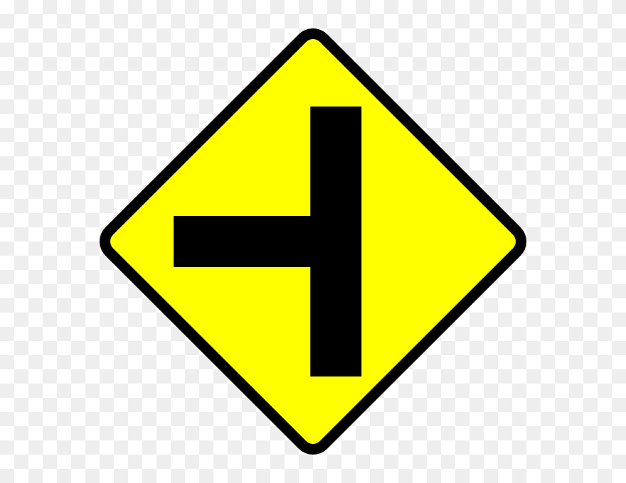 Caution T Junction Road Sign Clip Art Free Vector 4vector - You Must Turn Left At The Crossing Ahead - Png Download