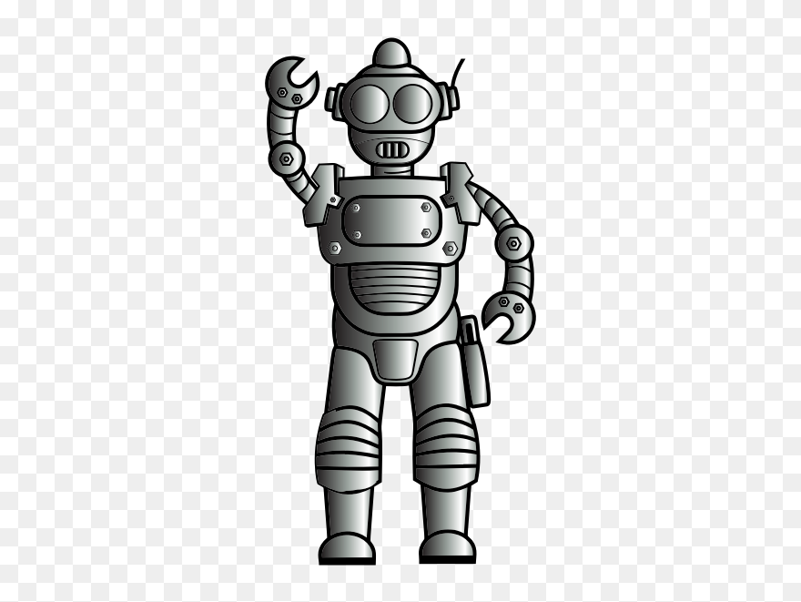 Retro Metallic Robot Line Art - Robot In Line Art Clipart
