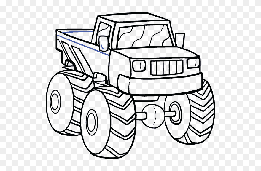 Drawing Wheels Animated Car Transparent Png Clipart - Monster Truck Drawing Easy