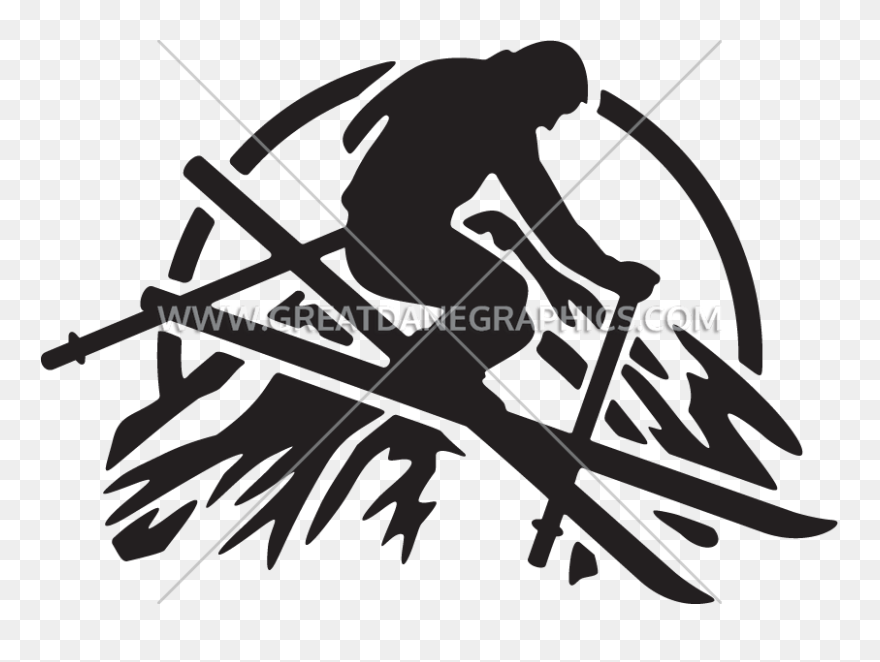 Skis Clipart Mountain Skiing, Skis Mountain Skiing - Skier On Mountain Silhouette - Png Download