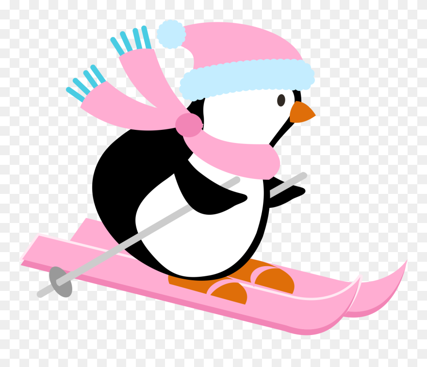 January Clipart Skiing - Skiing Penguin Clipart - Png Download