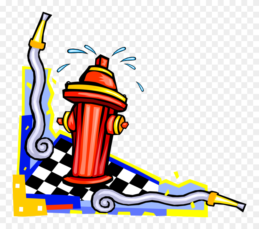 Vector Illustration Of Fire Hydrant Connects Firefighters - Illustration Clipart