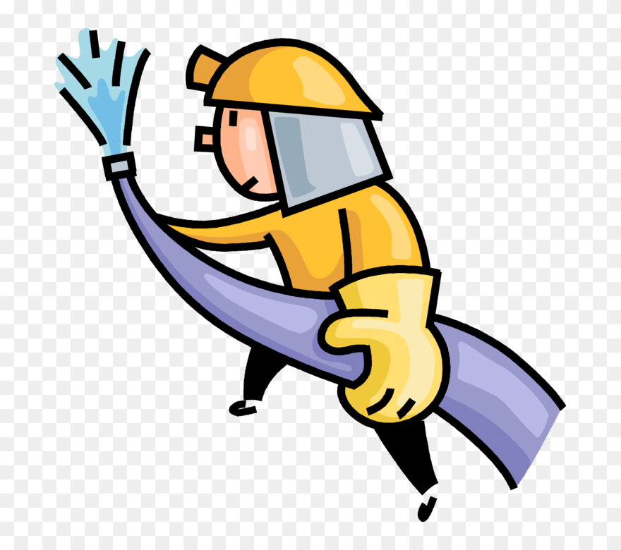 Vector Illustration Of Firefighter Fireman Fights Fire Clipart