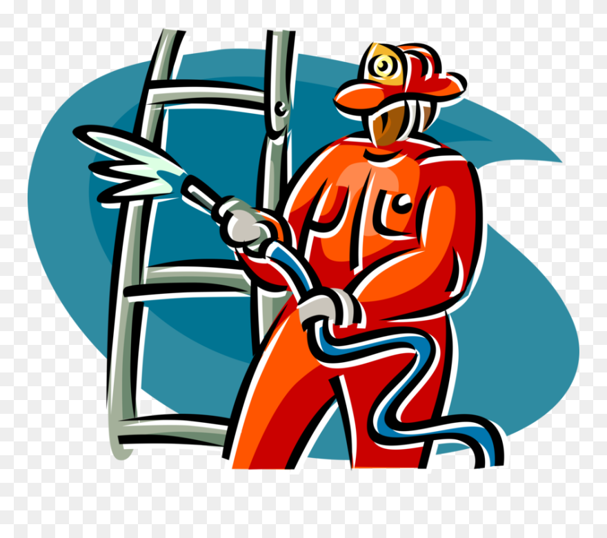 Vector Illustration Of Firefighter Fights Fire With Clipart