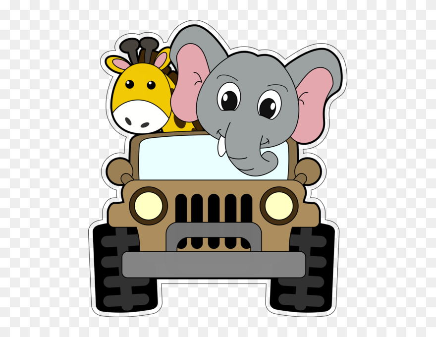 Cartoon Safari Jeep With Animals Clipart