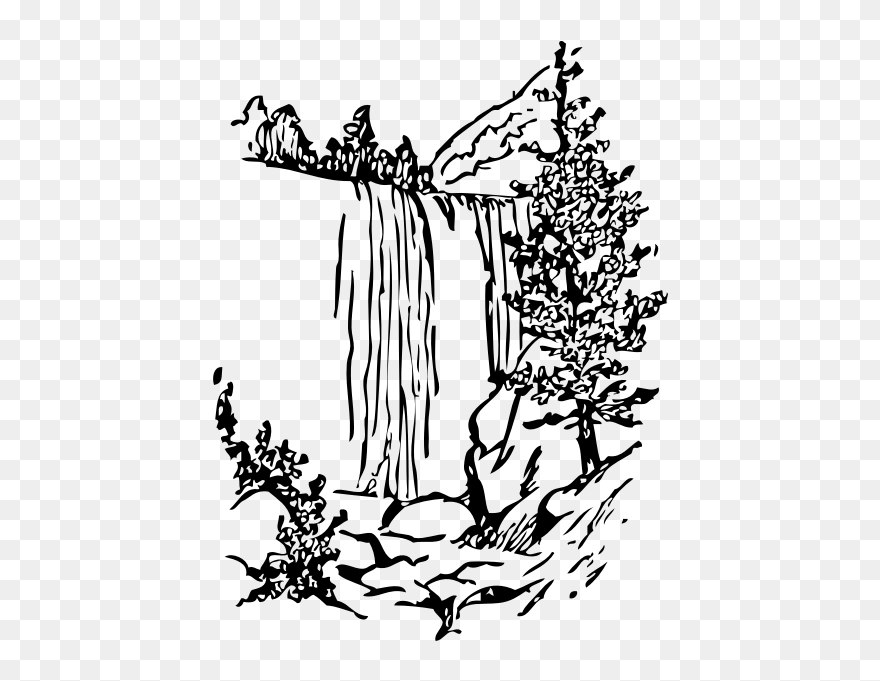 Waterfalls In Nature Vector Illustration - Nature Clip Art Black And White - Png Download