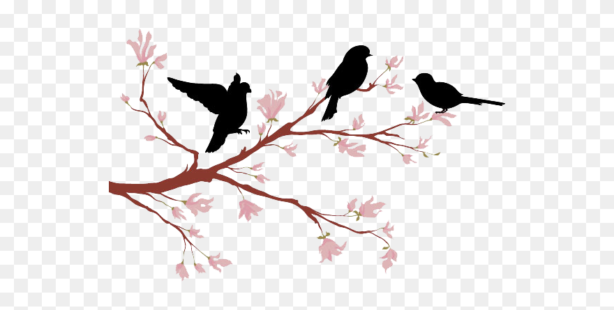 Lovebird Branch Silhouette - Silhouette Bird On Tree Branch Clipart