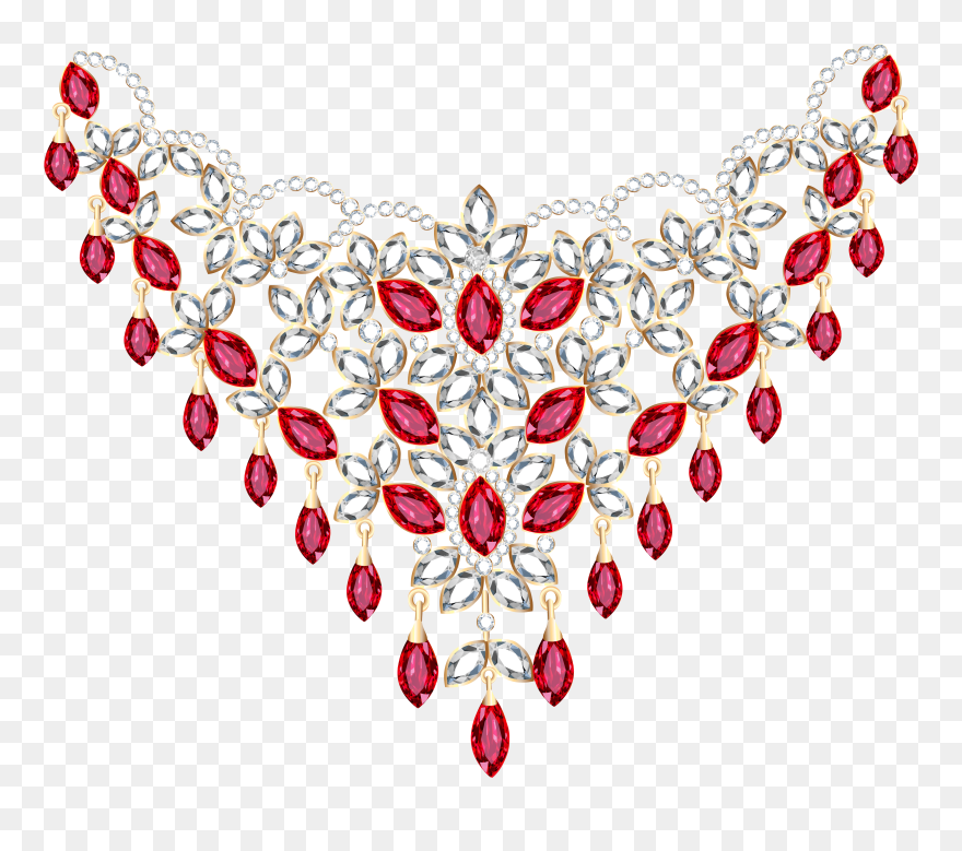 Transparent Diamond And Ruby Necklace Png Clipart - Transparent Background Golden Necklace Png