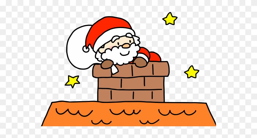 Santa In Chimney - Cartoon Clipart