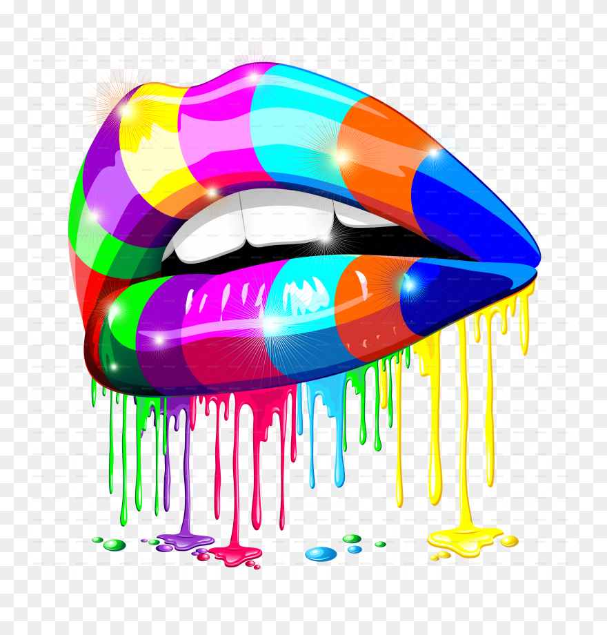 Clipart Rainbow Lipstick - Colorful Dripping Lips Png Transparent Png