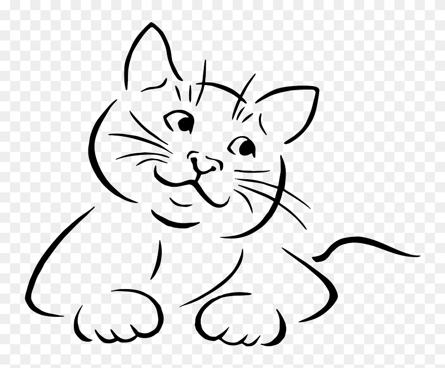 Cute Cat Clipart - Cat Face Line Art - Png Download