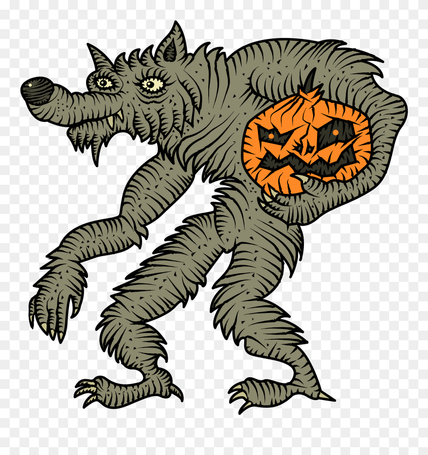 Werewolf With Pumpkin Clipart - Illustration - Png Download