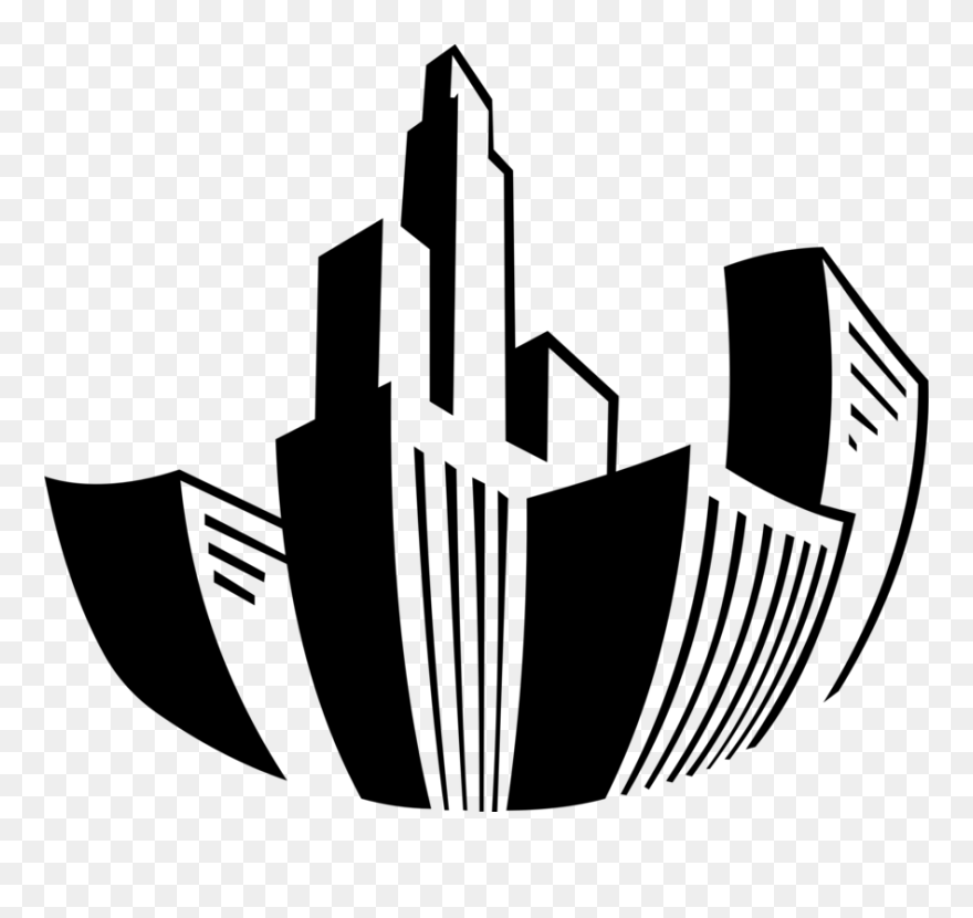 Monochrome Photography,symbol,brand - Black And White Buildings Clip Art - Png Download