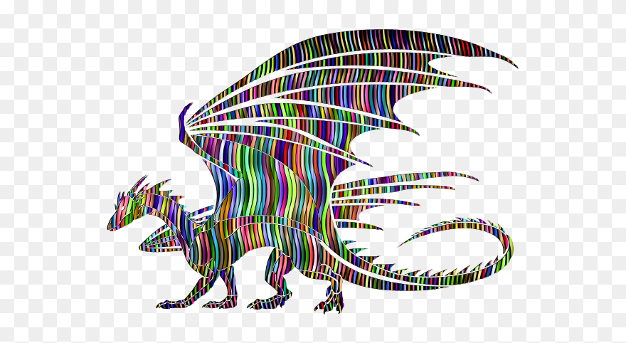 Wavy Prismatic Pattern Dragon Silhouette - Black And White Dragons Clipart