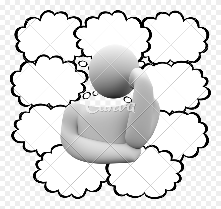 Drawing For Thinking Person - Person And Thought Bubbles Clipart