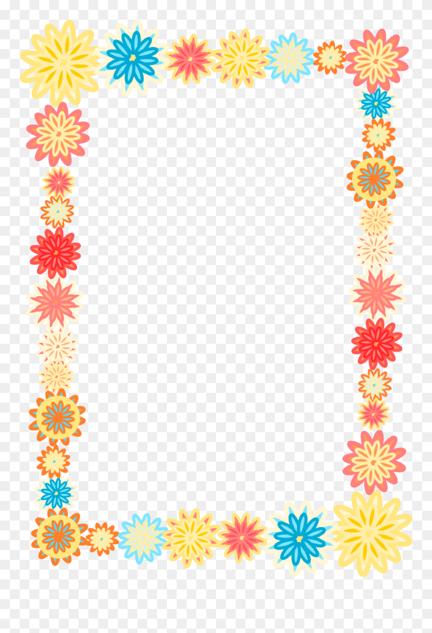 Free Digital Frames And Borders - Colorful Flower Border Png Clipart