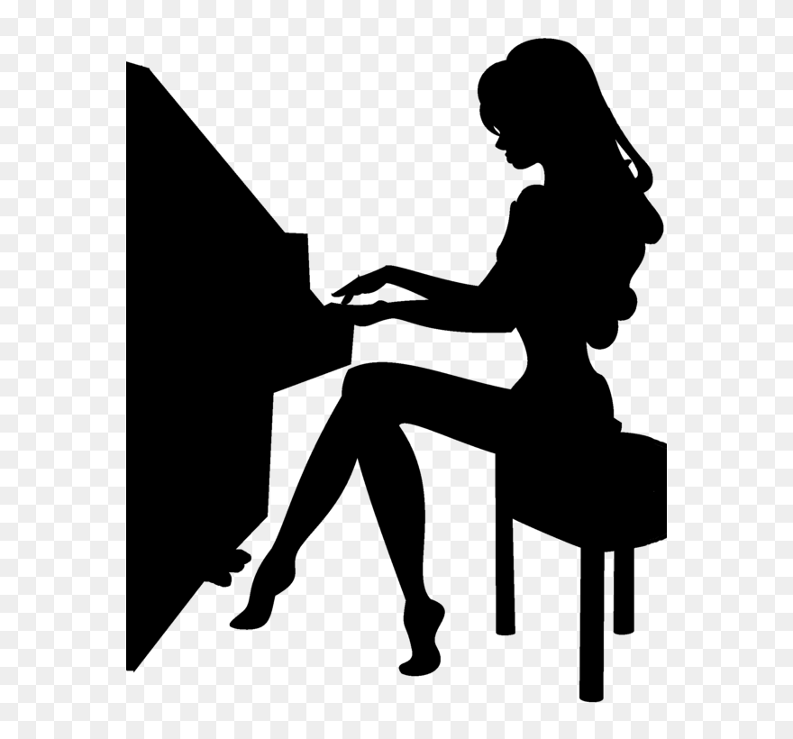 Piano Silhouette Clipart - Girl Playing Piano Silhouette - Png Download