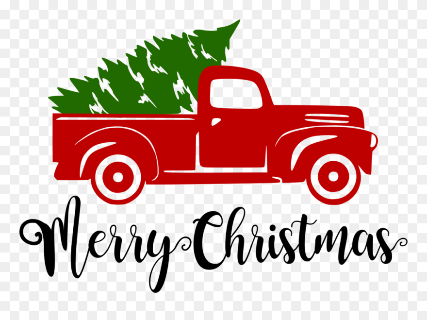 Truck Transparent Christmas - Red Truck With Christmas Tree Svg Clipart