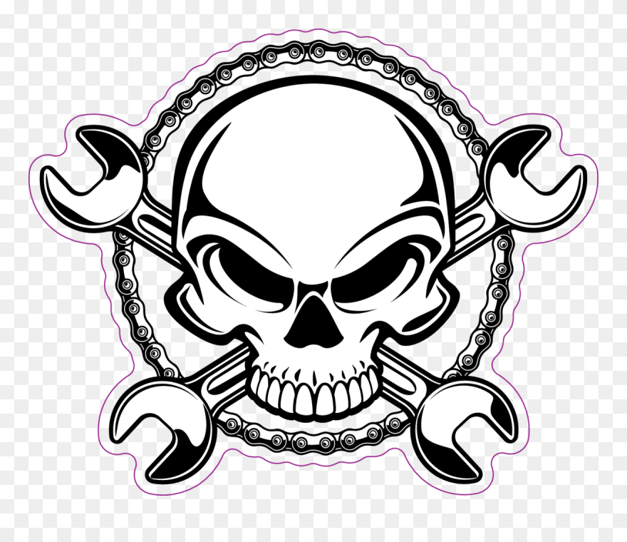 Human Skull With Crossing Wrenches And Sprocket Chain - Skull With Crossed Wrenches Game Clipart