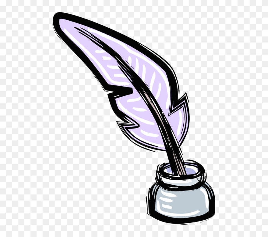 Vector Illustration Of Feather Quill Pen And Ink Well - Feather Pen Drawing Easy Clipart