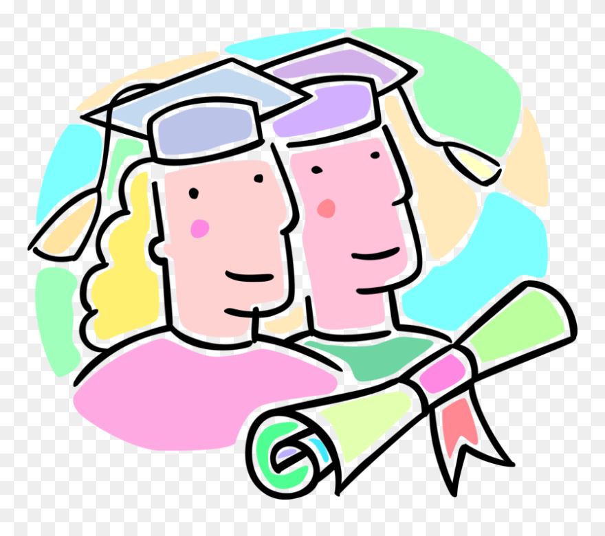 Vector Illustration Of School Graduates With Mortarboard Clipart