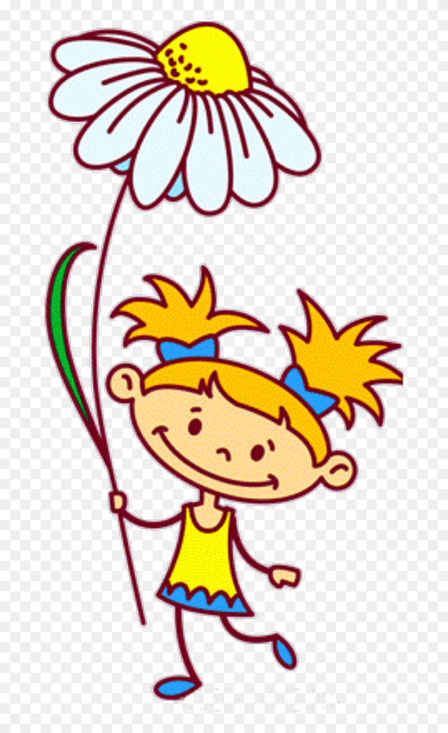 #ftestickers #clipart #cartoon #girl #sunflower #cute - Cartoon Holding Sunflower - Png Download