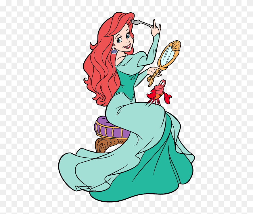 Transparent Sebastian Clipart - Ariel Combing Her Hair - Png Download