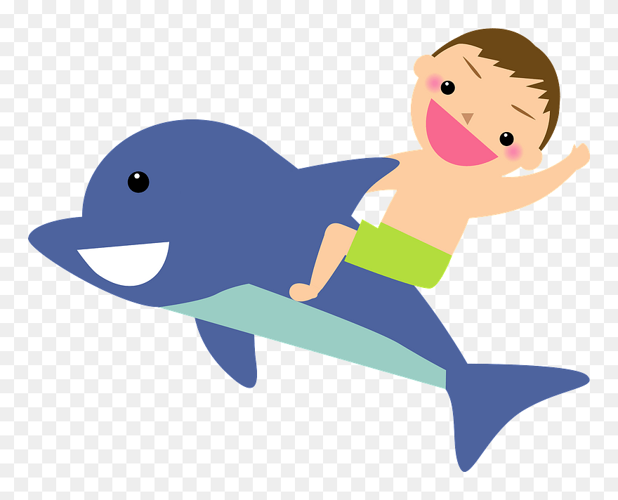 Dolphin Child Boy Clipart - イルカ に 乗る イラスト - Png Download