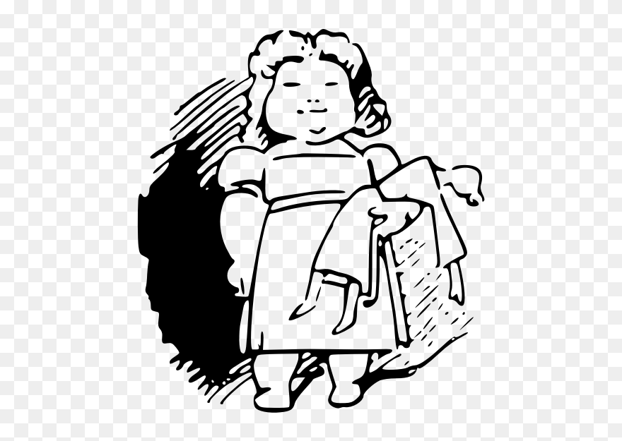 Vector Image Of Girl Holding A Doll - Gambar Bermain Boneka Kartun Hitam Putih Clipart