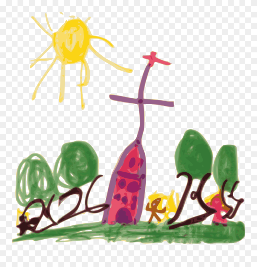Flower,artwork,plant - Child Drawing Of Church Clipart
