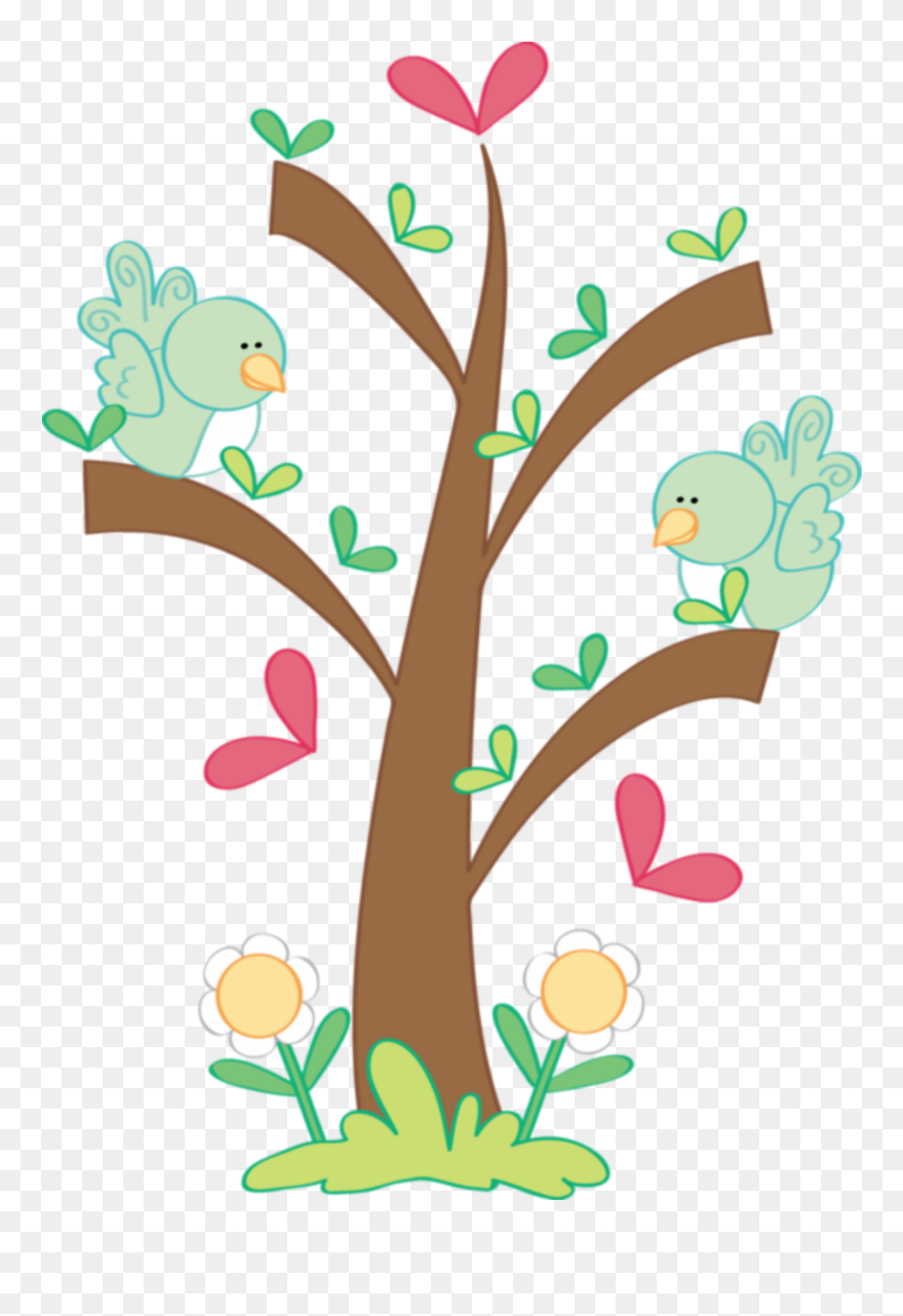#cute #tree #spring - Bird Cartoon On Tree Png Clipart