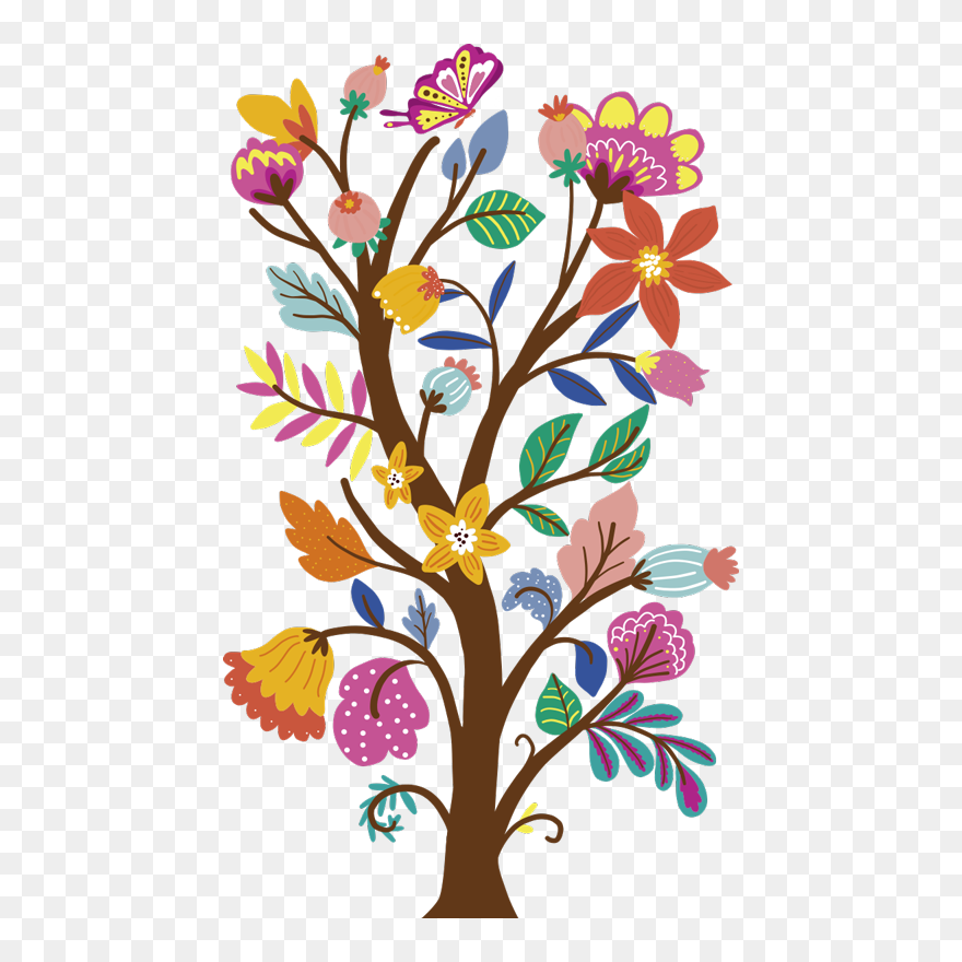 Spring Flower And Tree Floral Wall Decal Clipart