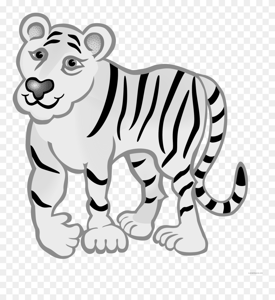 Tiger Animal Free Black White Clipart Images Clipartblack - Colour Clip Art Tiger - Png Download