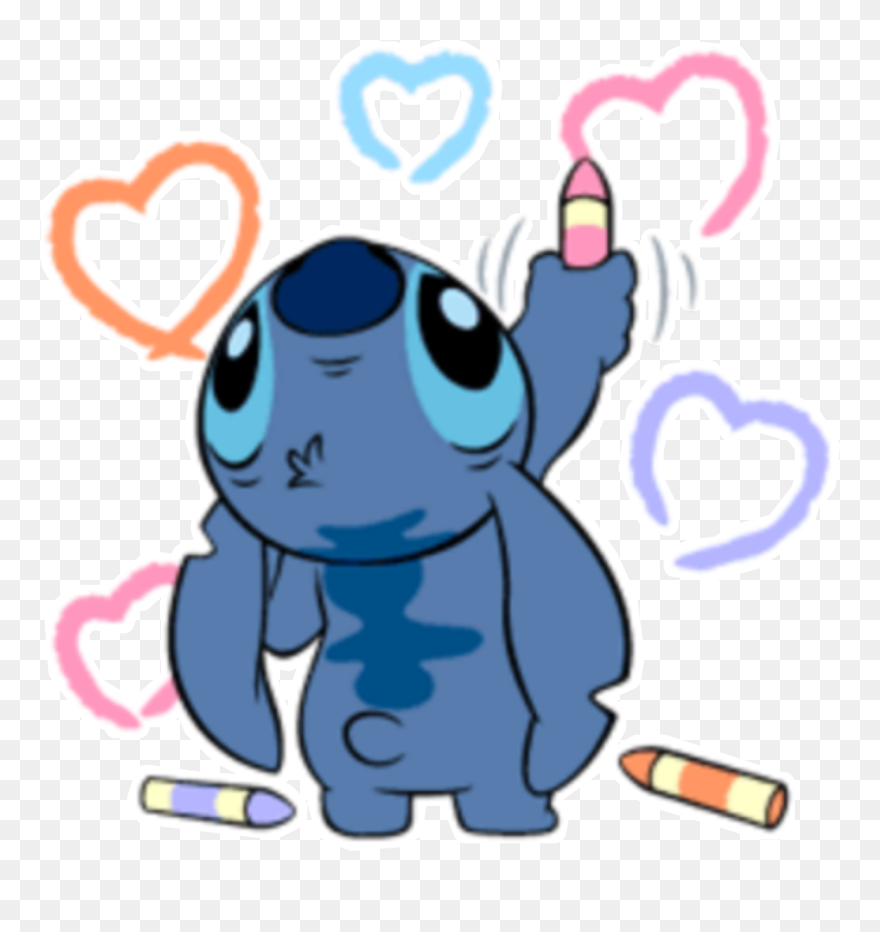 #stitch #alien #crayon #blue #cute #aww #art #heart - Stitch Drawing On Wall Clipart