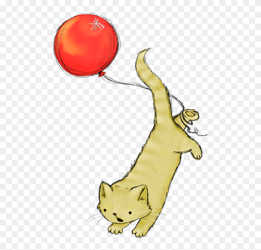 Cat With Red Balloon Clipart - Gambar Kucing Dan Tikus Kartun - Png Download
