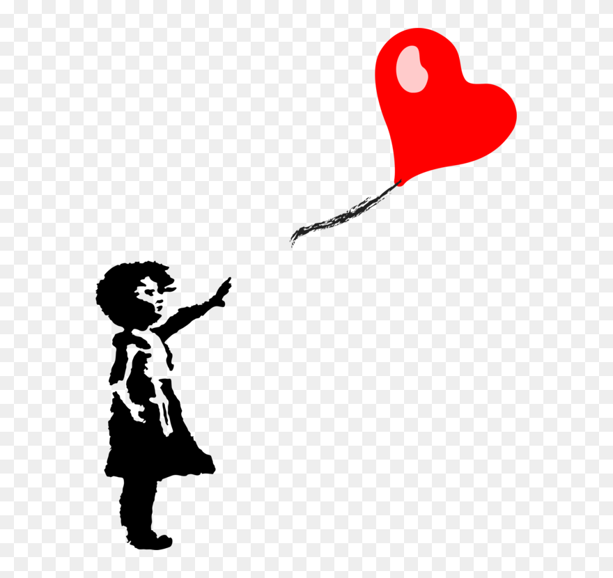 #children #heart #black #red #balloon #girl #flying - Little Girl With Heart Balloon Clipart