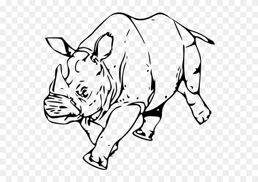 Monochrome - Rhino Drawing Free Png Clipart