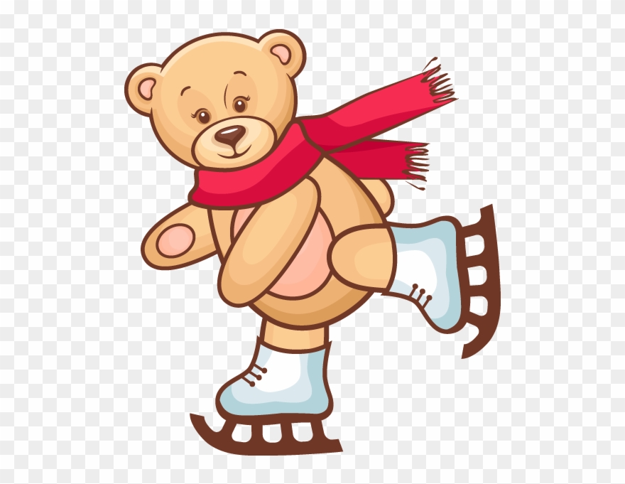 #009 - Teddy Bear Skating Round Ornament Clipart